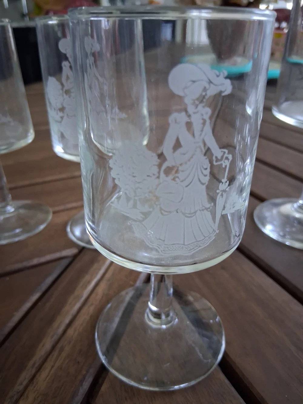Clear Etched Goblet with White Lady Motif - Home Art Glass